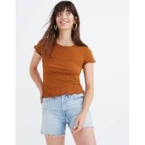 Madewell Ribbed Lettuce Edge Baby Tee Burnt Orange Rust Short Sleeve Small
